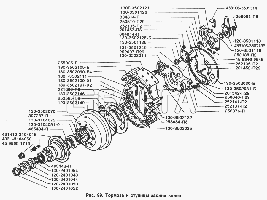 ЗИЛ ЗИЛ-433100 Схема Тормоза и ступицы задних колес-152 banga.ua
